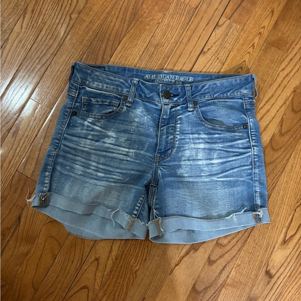 AE American Eagle Outfitters Blue Distressed Denim Jean Shorts Stretch